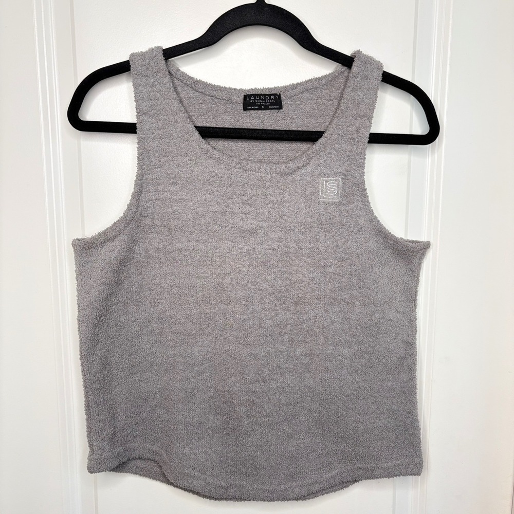 Laundry Cozy Terry Tank Top Small Grey Boucle Knit Lounge Plush Embroidered Logo